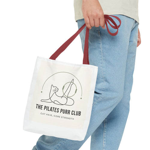 The Pilates Purr Club Tote Bag — Cat Yoga Pilates Funny 'Cat Hair, Core Strength' Canvas Tote